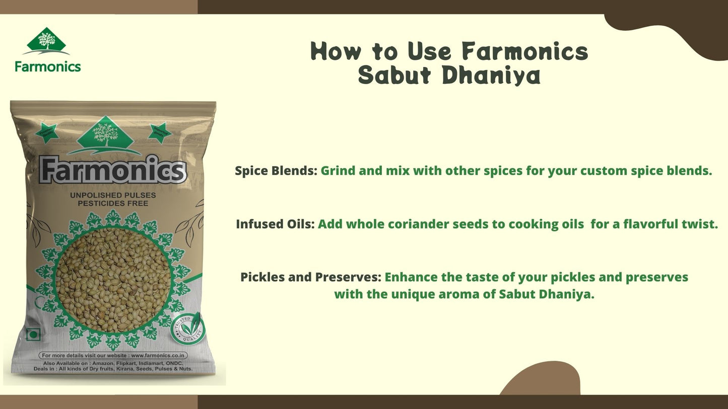 list of ways how you can use faermonics sbaut dhaniya/ corrainder whole