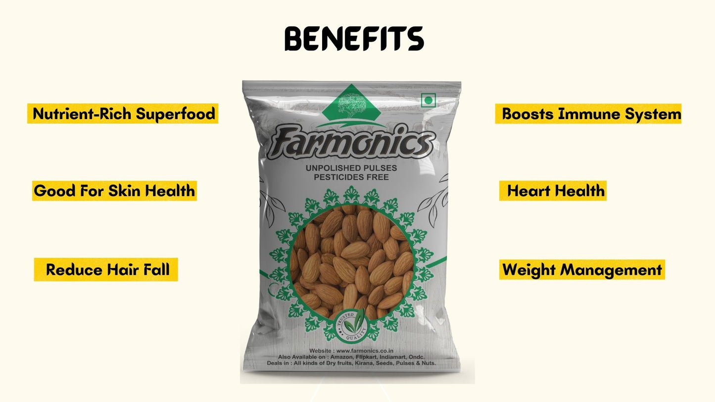 Benefits you will get from farmonics product like   almonds/Badam